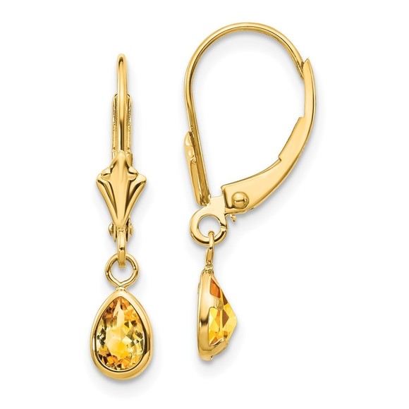 14k Yellow Gold 6x4mm November Citrine (November Birthstone) Earrings 23 x 4 mm